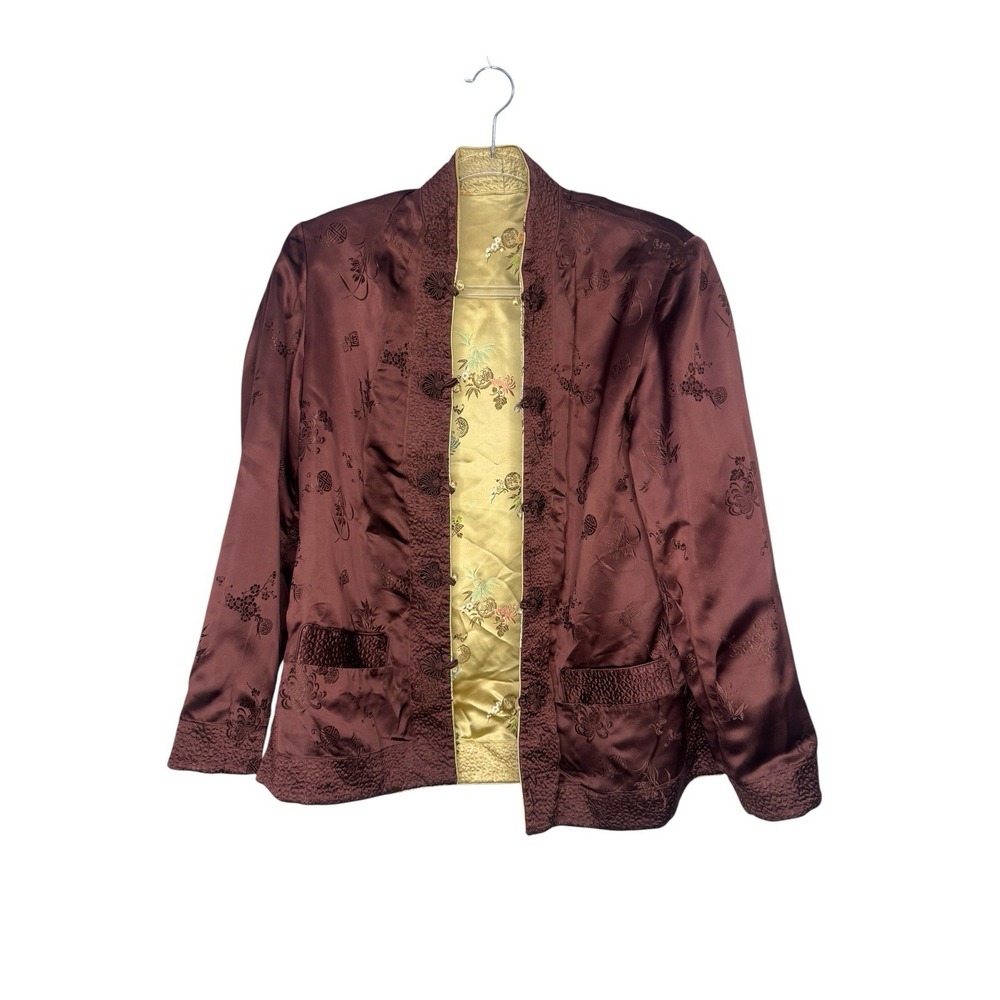 Vintage Chinese Silk Jacket Size S Reversible Embroidered Brown/ Gold Luxury
